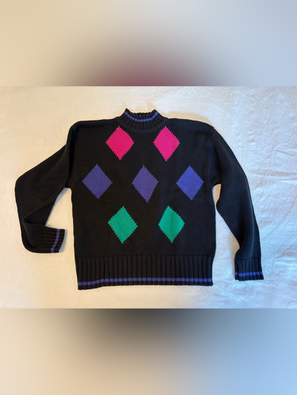 Vintage Lizsport Colorful Harlequin Sweater